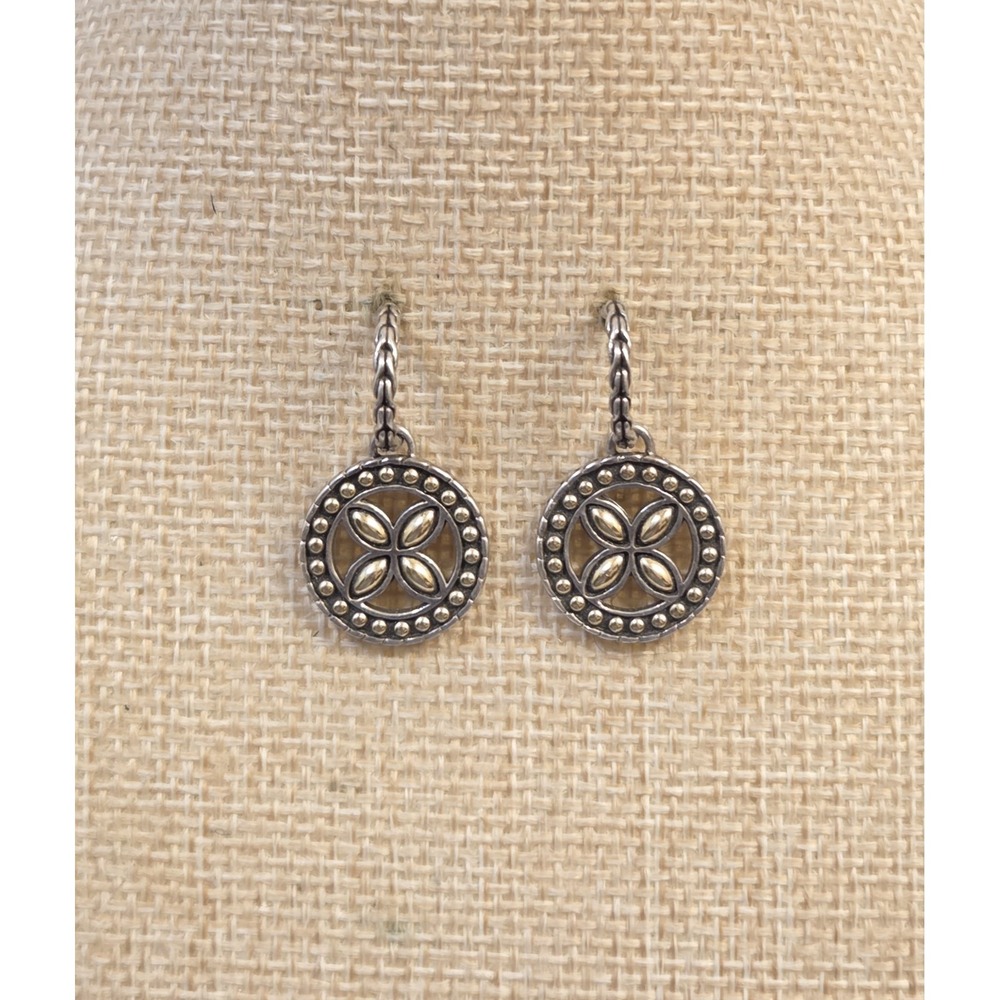 JOHN HARDY STERLING SILVER 18K GOLD ROUND HEART‎ DOT DANGLE HOOP EARRINGS